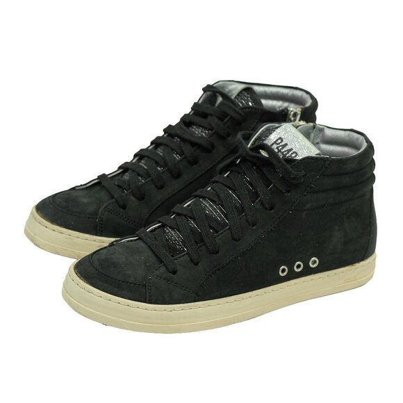 P448 Skate Hi Top Sneaker Black Leather Goth Minimal Streetwear Sneaker Shoe - Picture 1 of 16